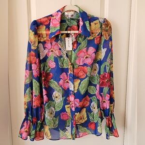 Milly Lacey Tulip Rosette Blouse Size M